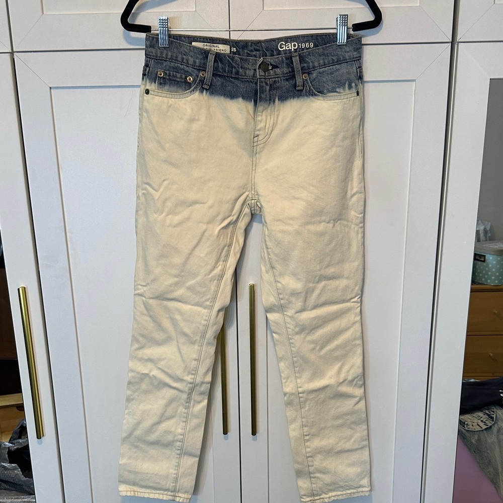 GAP Women's Two-Tone Straight Leg Jeans - Blue and Cream